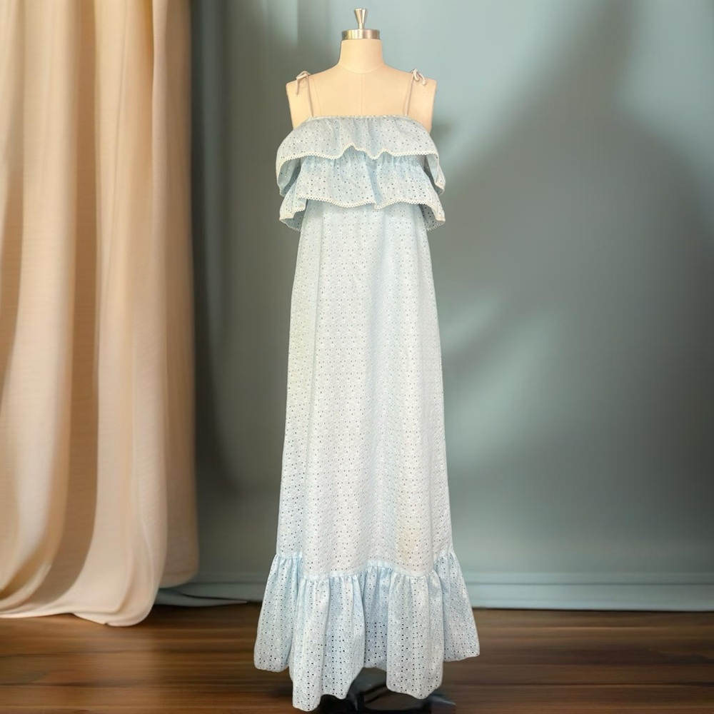 Vintage Blue Ruffled Tiered Maxi Sundress
